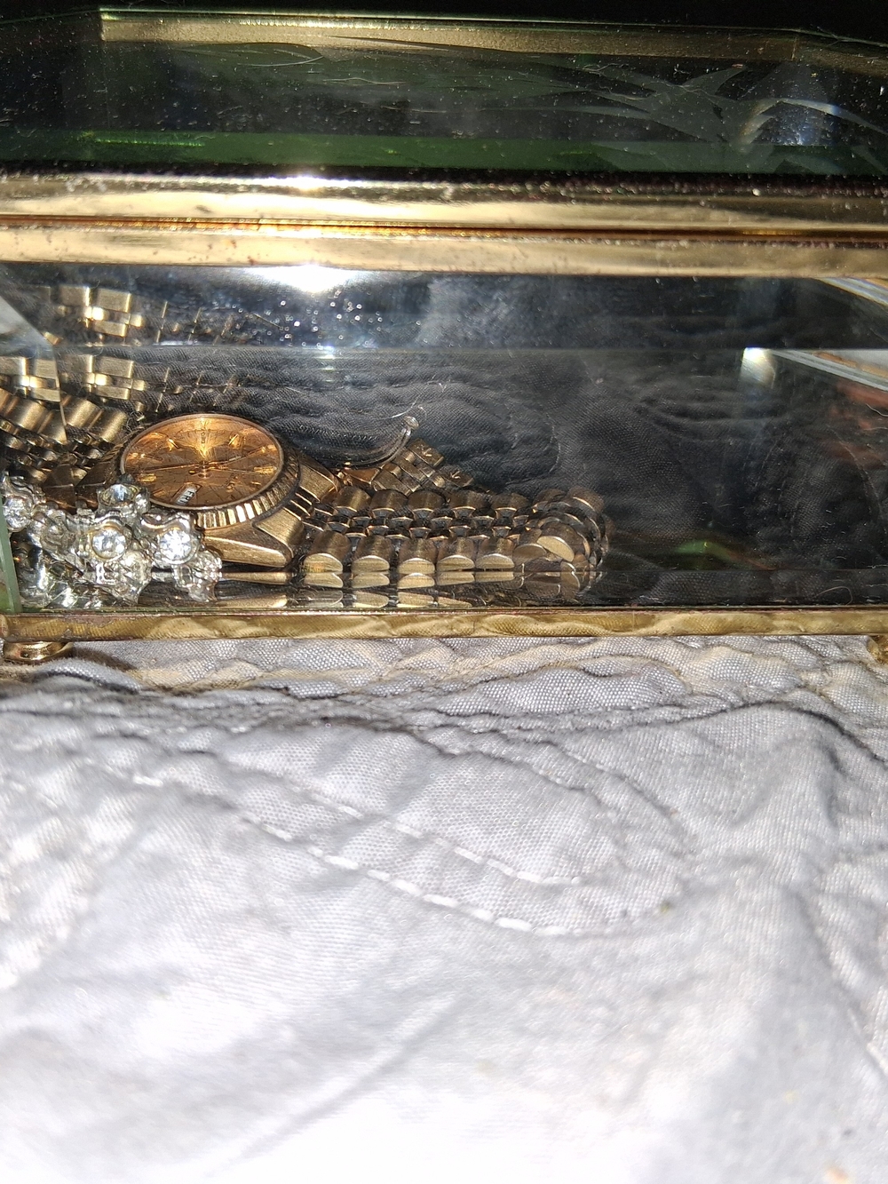 Gold Glass Jewelry Display Box with Clear Panels